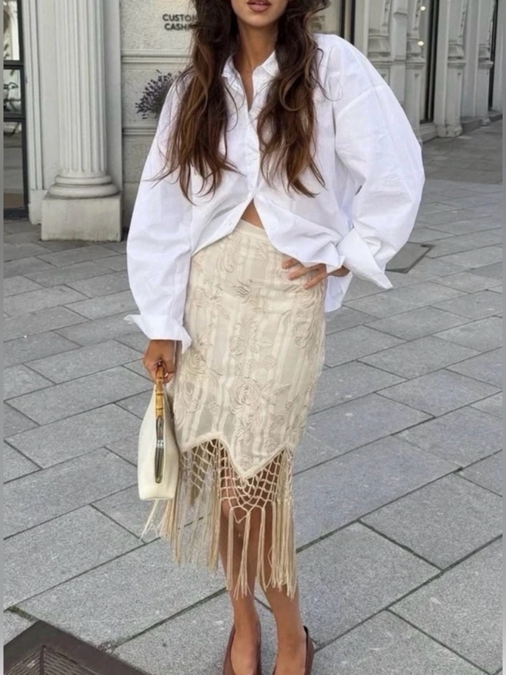 Zara ZW collection embroidered Fringed Skirt 7521/065/712